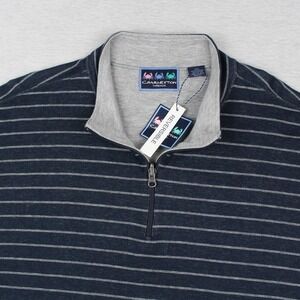 Charleston Threads 1/4 Zip Pullover Mens XXL Blue Striped/Gray Reversible NEW